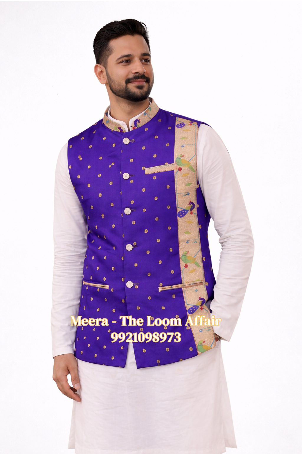 Purple MorPopat Border Paithani Jacket Gents