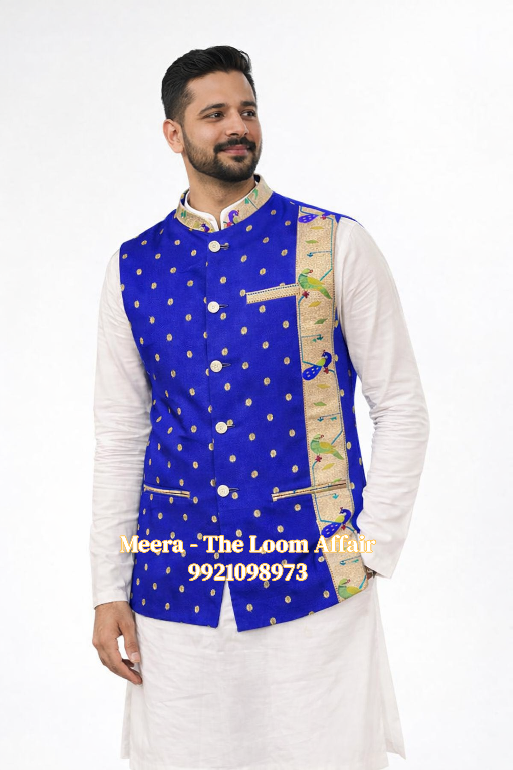 Royal Blue MorPopat Border Paithani Jacket Gents