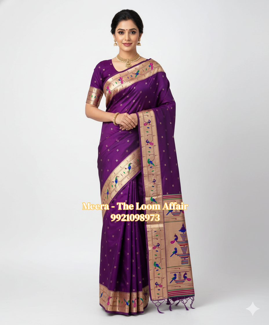 Mor Popat Border Flower Butti Paithani