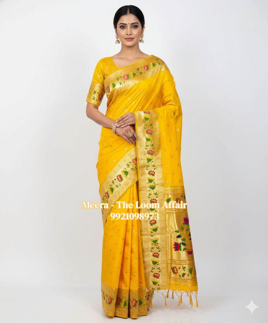 Lotus Border Flower Butti Paithani