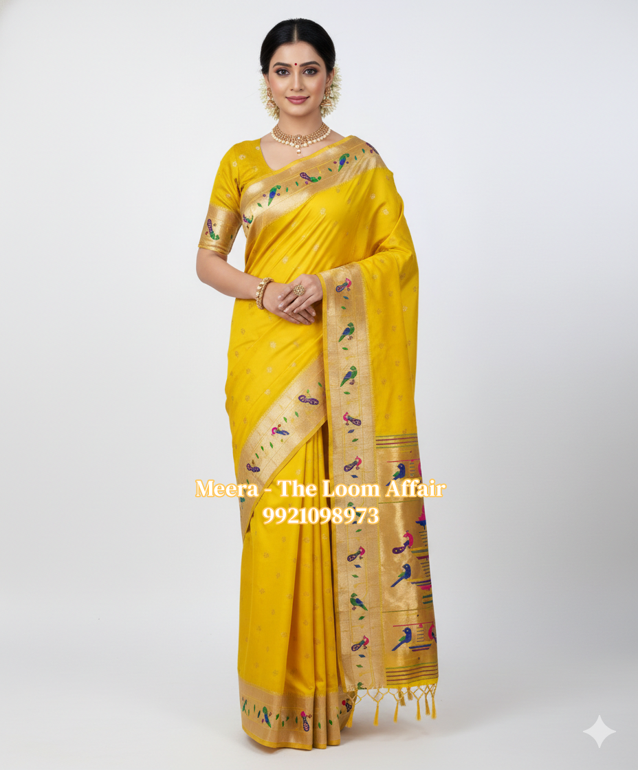 Mor Popat Border Flower Butti Paithani