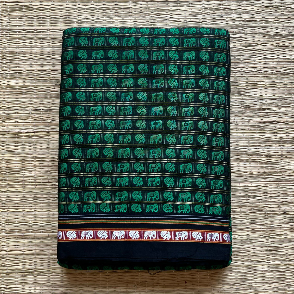 Green hathi mor print with black border