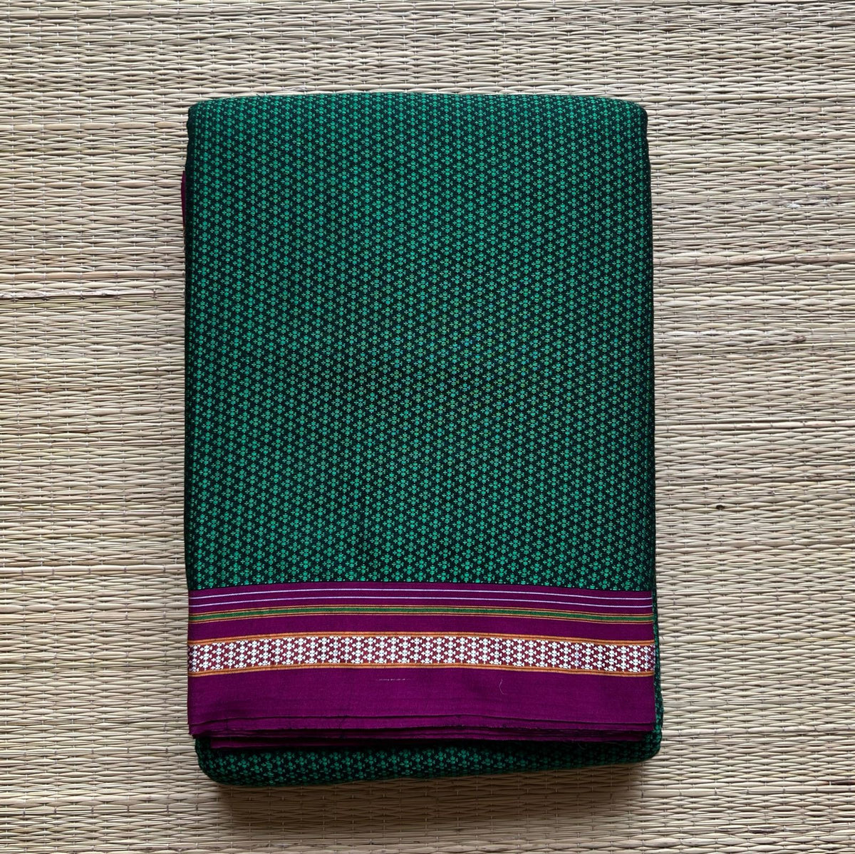 Green chikki print with purple border