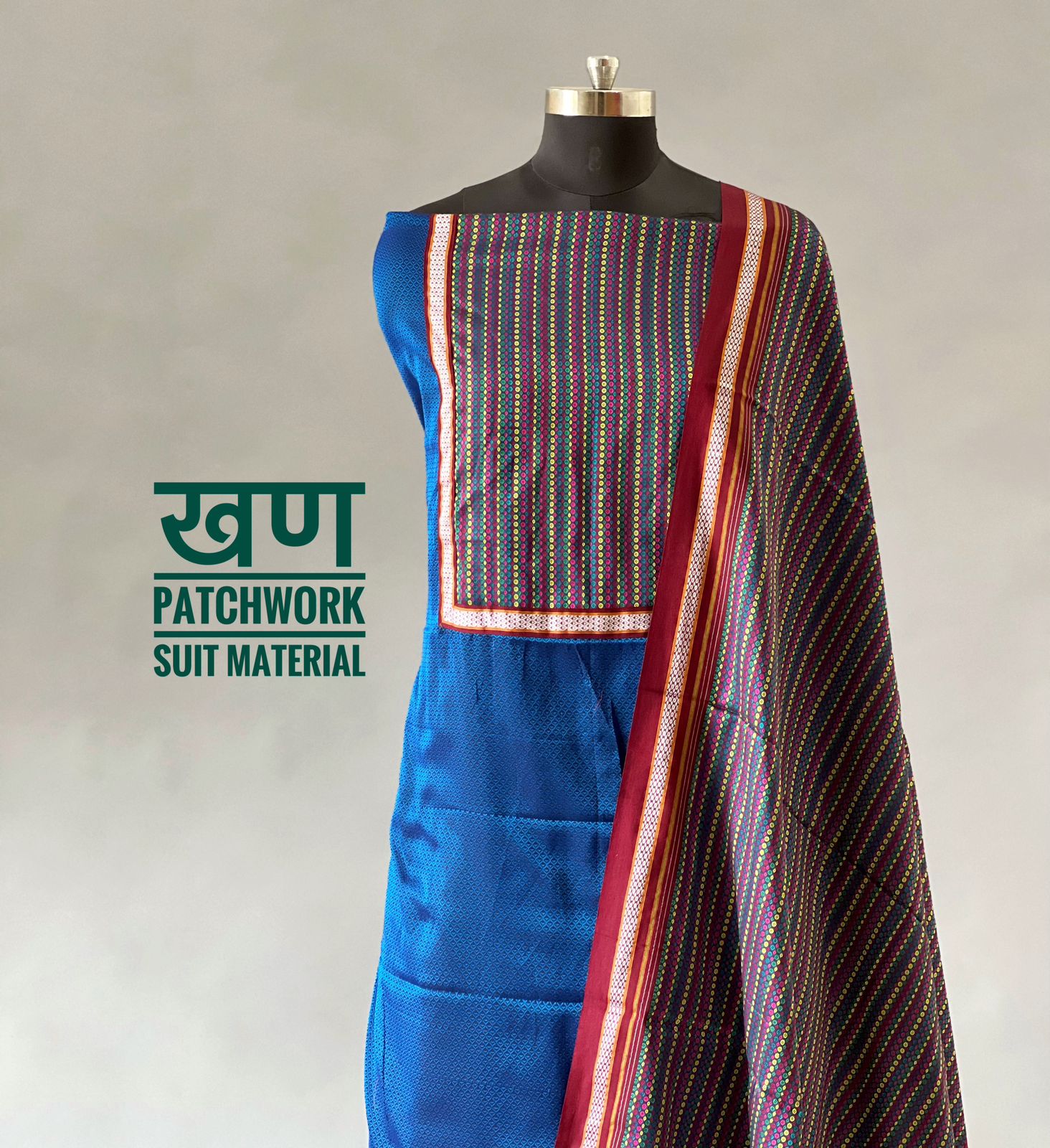 Blue with multicolour chikki suit | Same dupatta