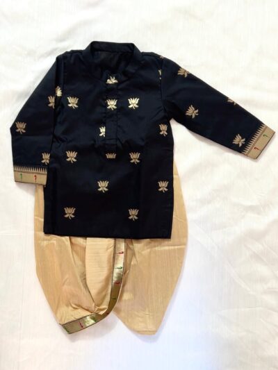 Sankrant Edition - Lotus Butta Black Kurta with Gold Dhoti