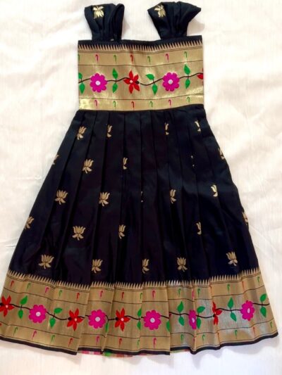 Sankrant Edition - Lotus Butta Black Frock with Paithani Border