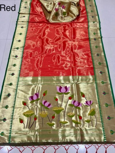 Lotus  Flower Pallu Semi Silk Paithani