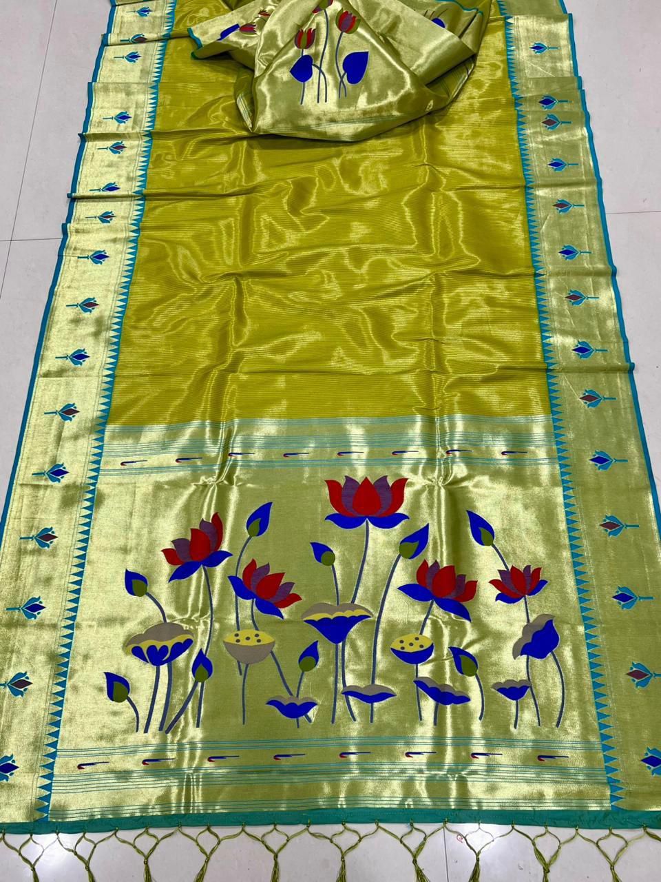 Lotus Flower Pallu Semi Silk Paithani - Image 15