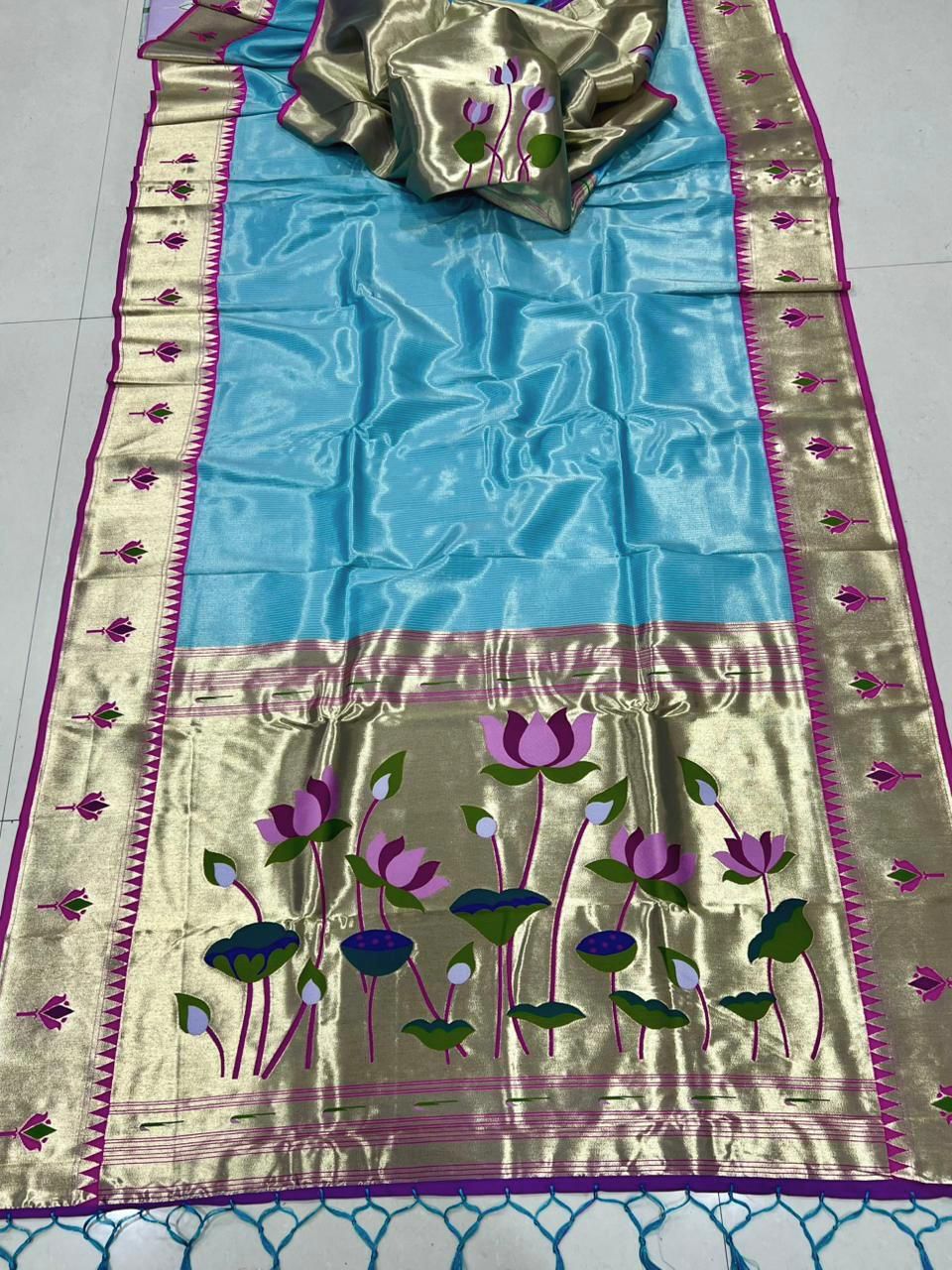 Lotus Flower Pallu Semi Silk Paithani - Image 12