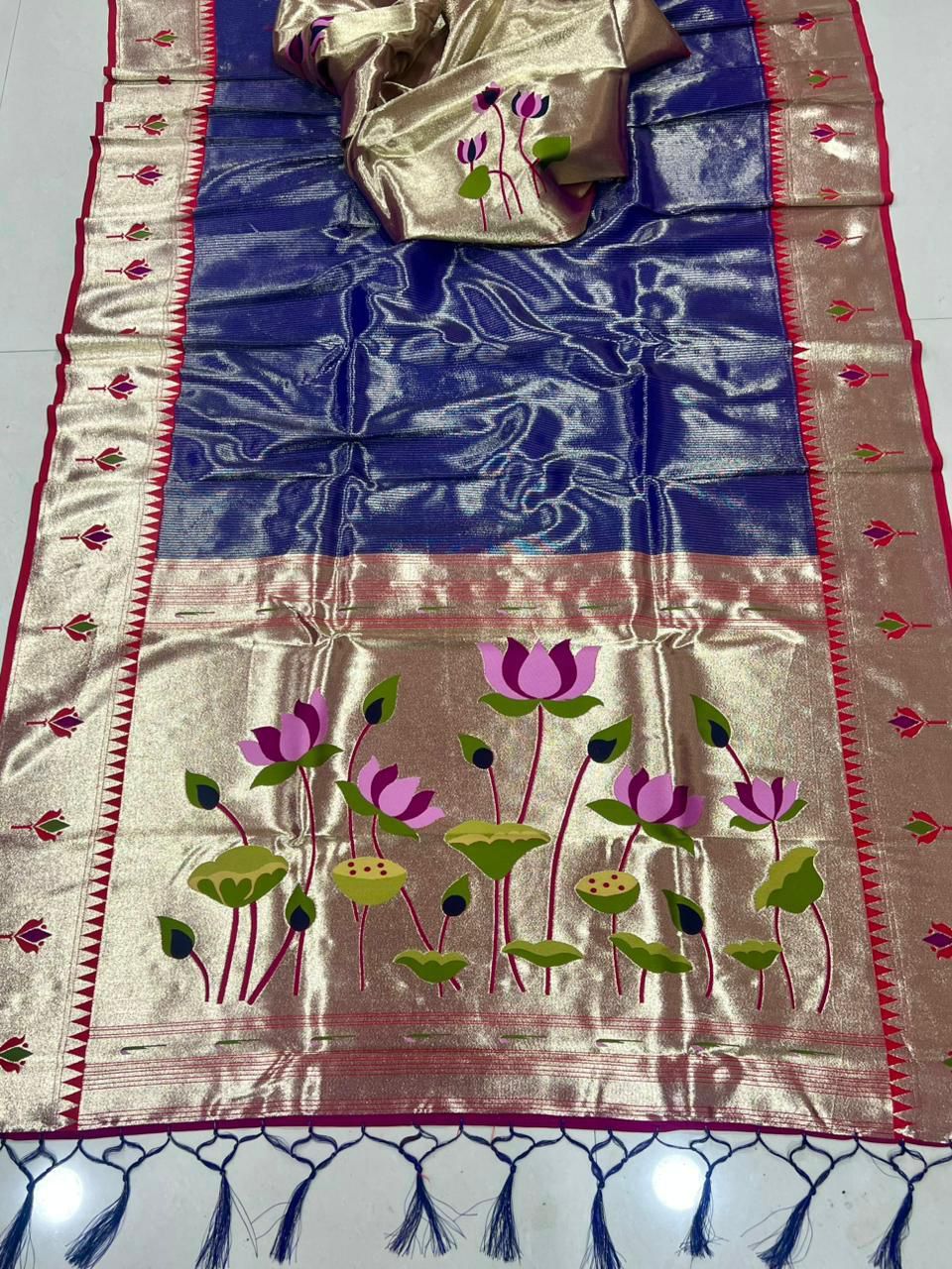 Lotus Flower Pallu Semi Silk Paithani - Image 14