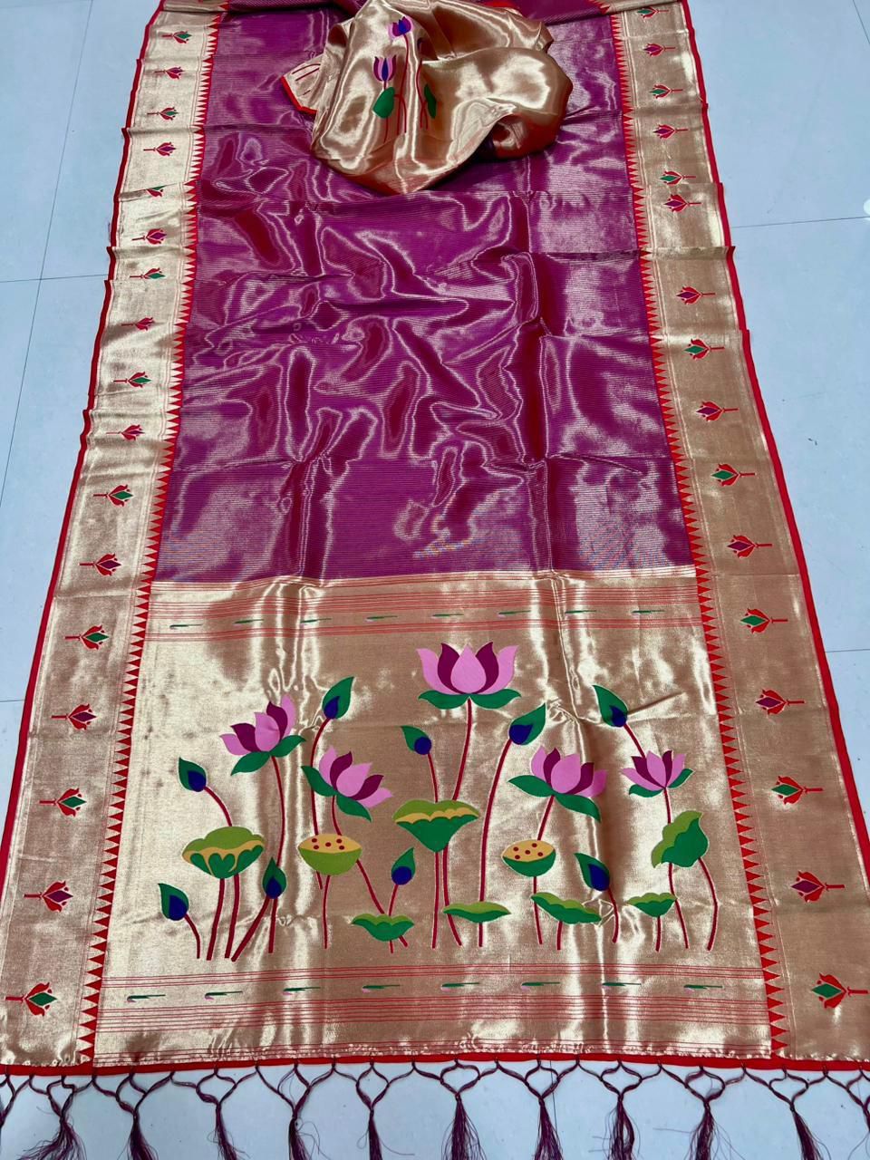 Lotus Flower Pallu Semi Silk Paithani - Image 13