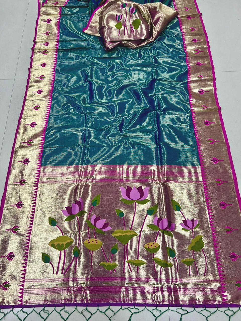 Lotus Flower Pallu Semi Silk Paithani - Image 11