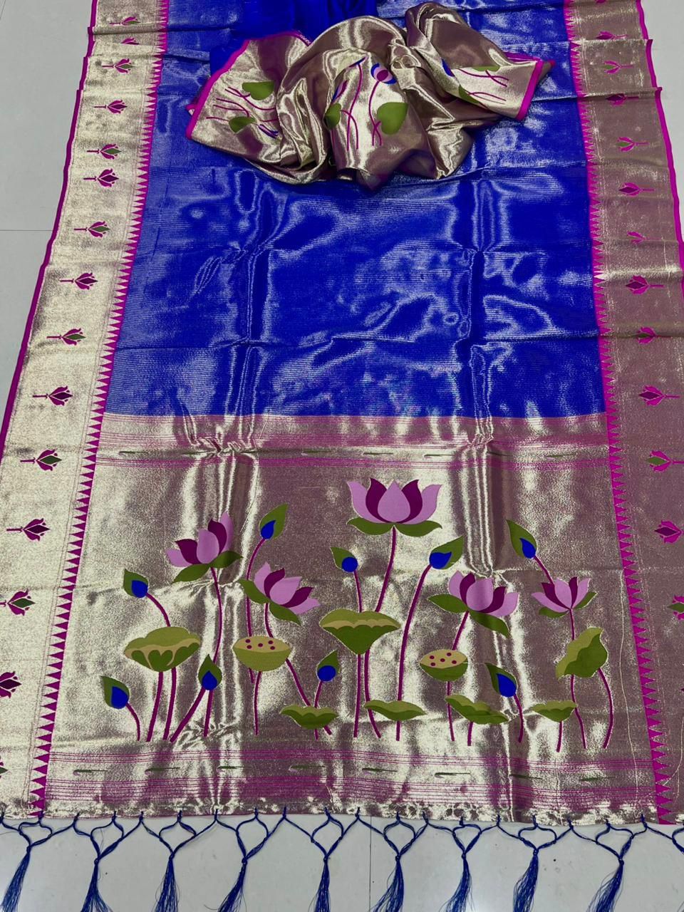 Lotus Flower Pallu Semi Silk Paithani - Image 9