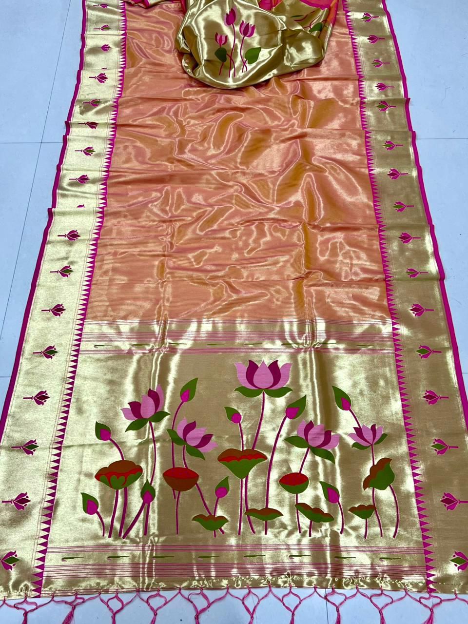 Lotus Flower Pallu Semi Silk Paithani - Image 8