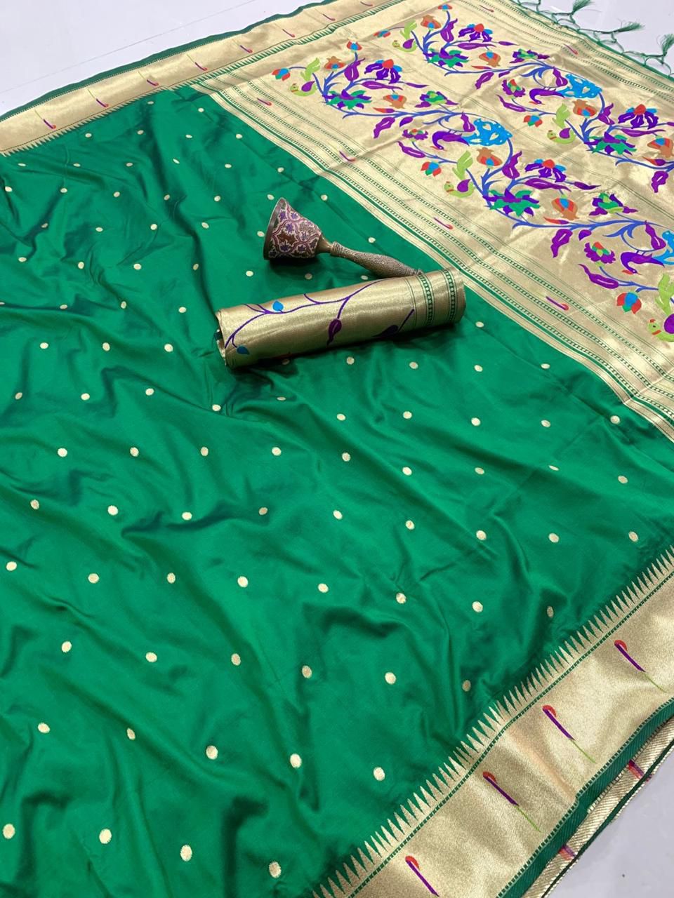 Muniya Border Semi Silk Paithani - Image 15