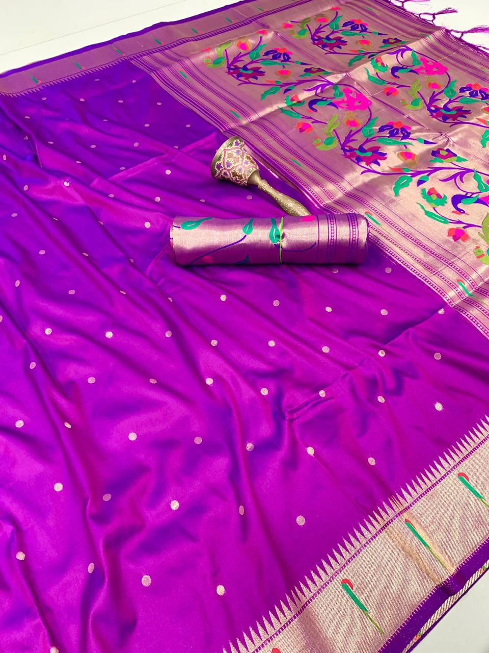 Muniya Border Semi Silk Paithani - Image 6