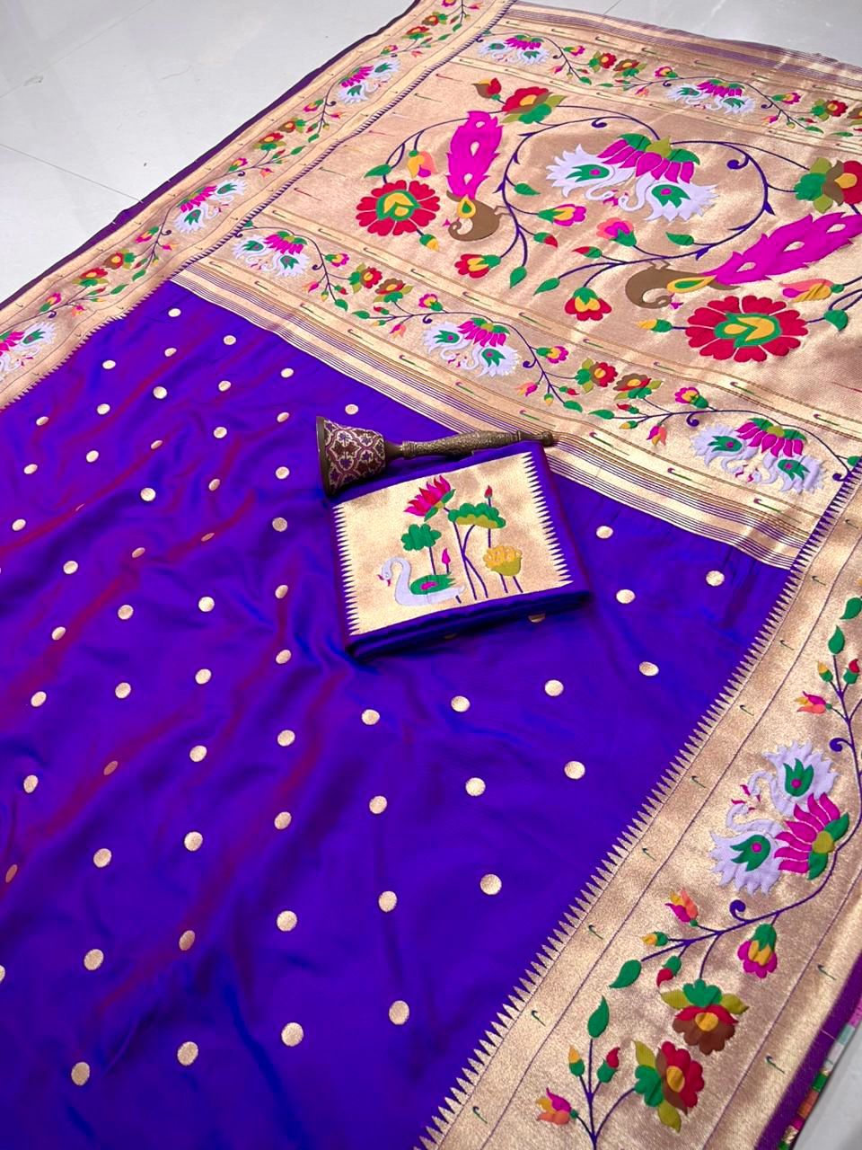 Peacock Pallu + Big Hans Border Semi Silk Paithani - Image 8