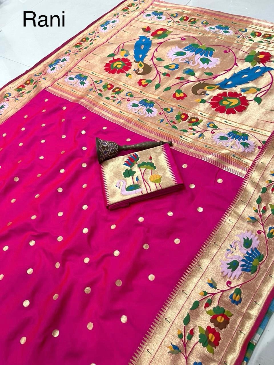 Peacock Pallu + Big Hans Border Semi Silk Paithani - Image 5