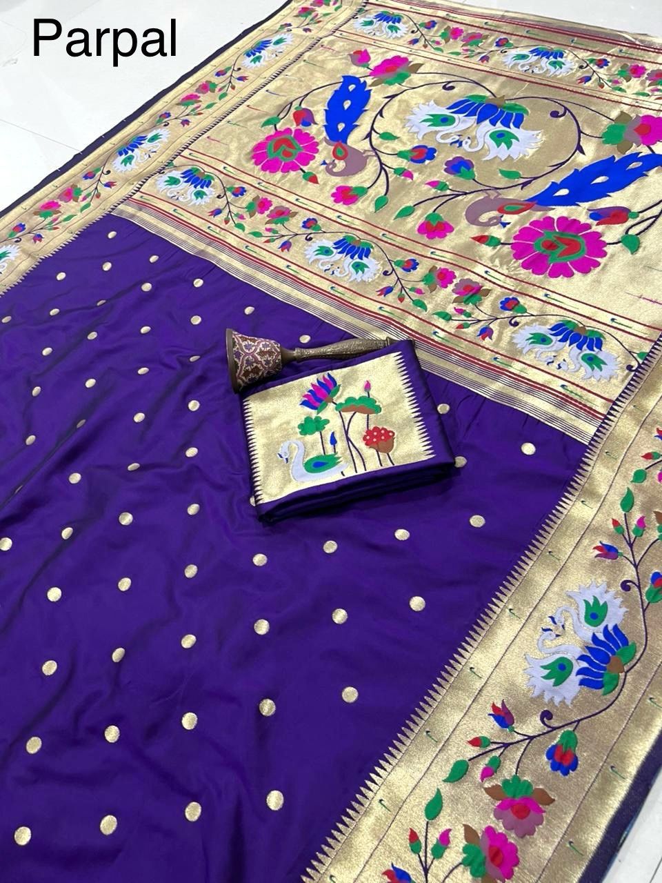 Peacock Pallu + Big Hans Border Semi Silk Paithani - Image 17