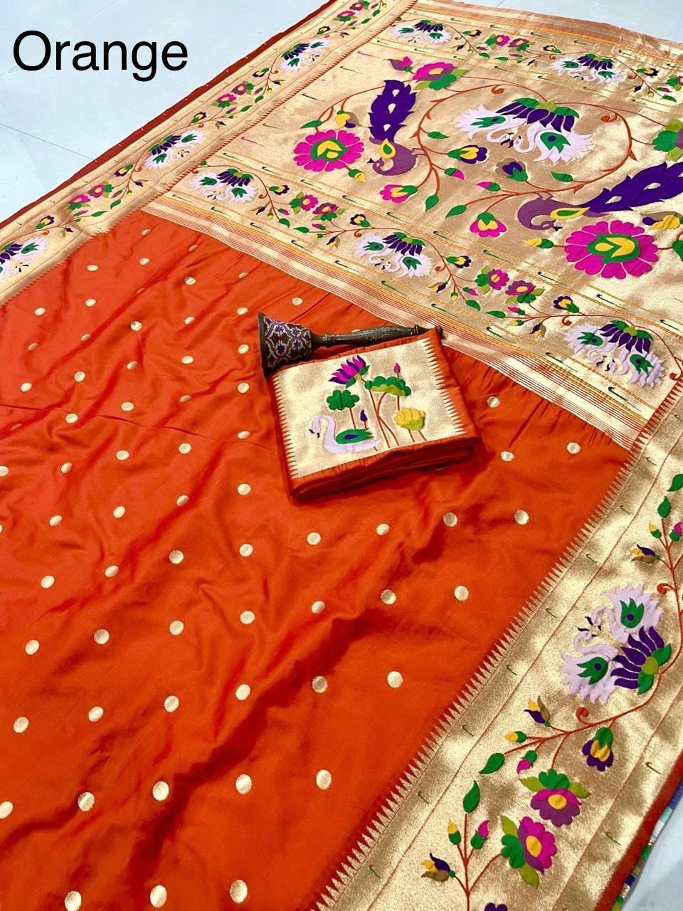 Peacock Pallu + Big Hans Border Semi Silk Paithani - Image 13