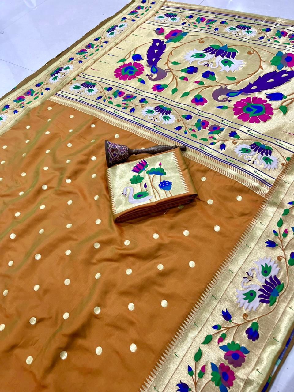 Peacock Pallu + Big Hans Border Semi Silk Paithani - Image 3