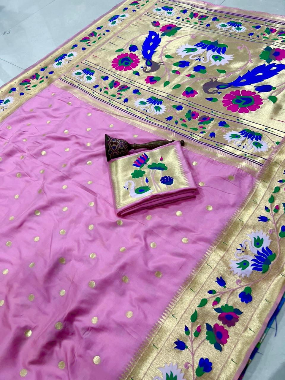 Peacock Pallu + Big Hans Border Semi Silk Paithani - Image 19