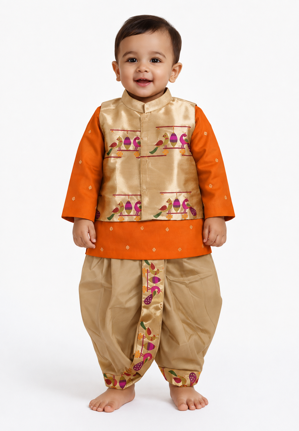 Golden Jacket & Multicolour Kurta