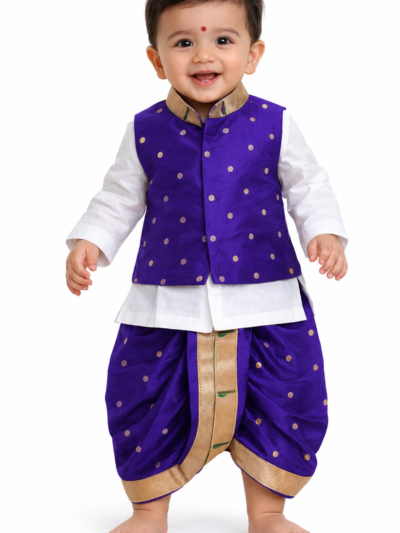 Muniya Paithani Set - Purple, 0 To 6 Months