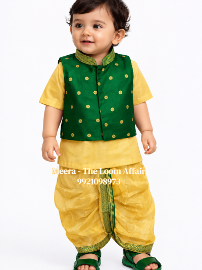 Kalanjali Jacket Dhoti set - Green, 0 To 6 Months