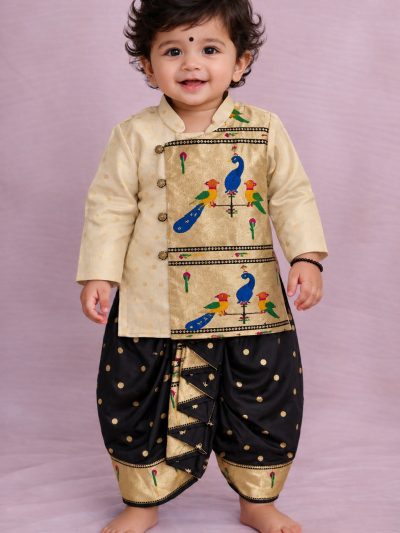 Gold Patch Kurta Set - Black, 0 To 6 Months