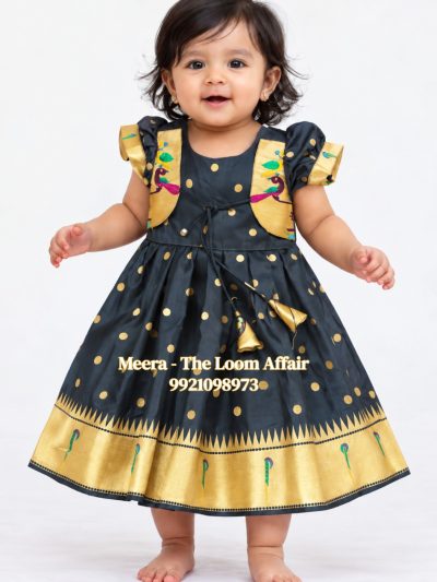 Muniya jacket pattern Frock - Black, 0 To 6 Months