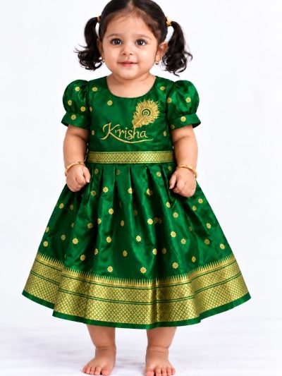 Customised Name Frock - Green, 0 To 6 Months