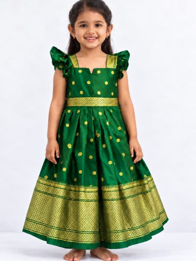 kalanjali long frock - Green, 0 To 6 Months