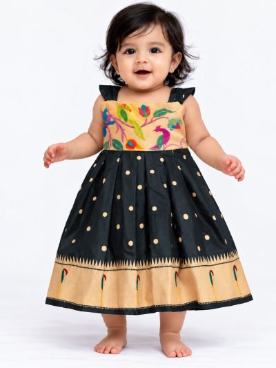 Mor Popat Patch Frock - Black, 0 To 6 Months